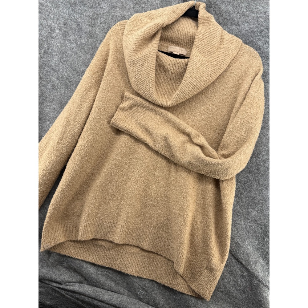Barefoot Dreams Sweater Womens Medium Tan Eco-Chic Cowl Neck‎ Cozy Knit Pullover